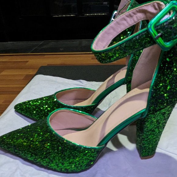 Glitter Ankle Strap Pumps with Buckle Detail - Picture 1 of 4